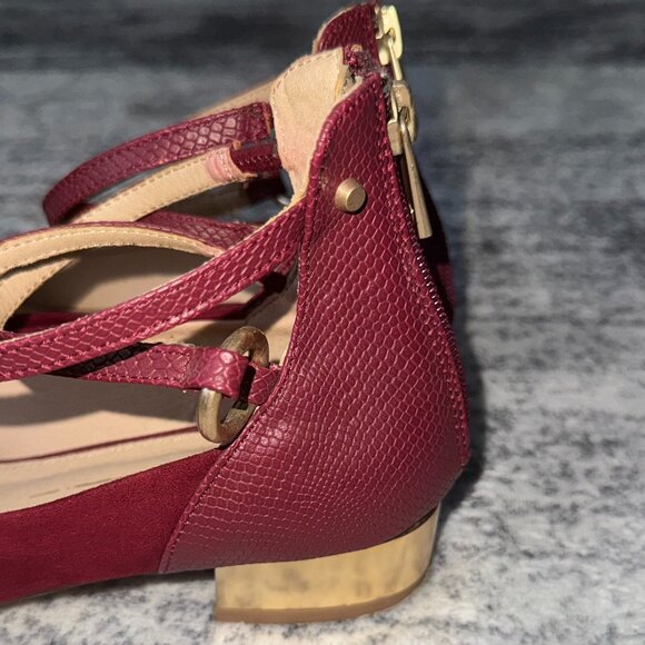Chelsee Burgundy Pointed-Toe Flats with Ankle Strap – Size 9 - Picture 3 of 5